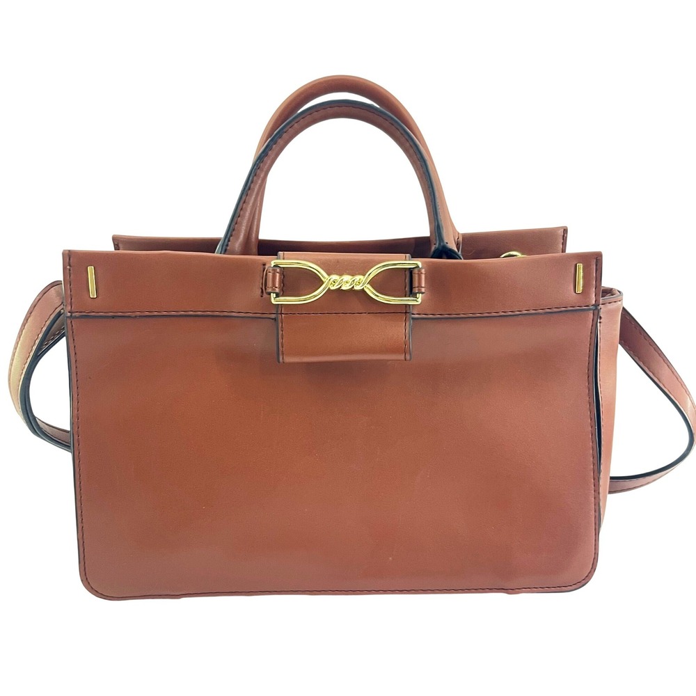 Horsebit Satchel Bag Brown Leather Crossbody Equestrian Classic London Fog